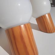 Pair of vintage wall lights in varnished pine and opal glass, 1970s-80s.