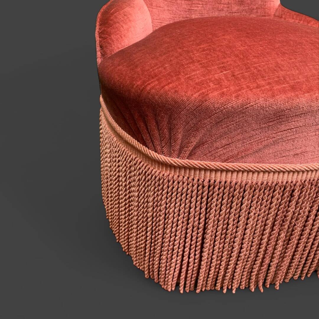 Pair of vintage pink velvet toad armchairs 1960