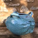 Ceramic vase, three faces, blue marble effects, signed