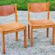 Pair of brutalist chairs in elm and stretched leather with saddle stitching Self publisher