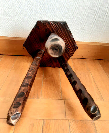 Hexagonal brutalist tripod stool