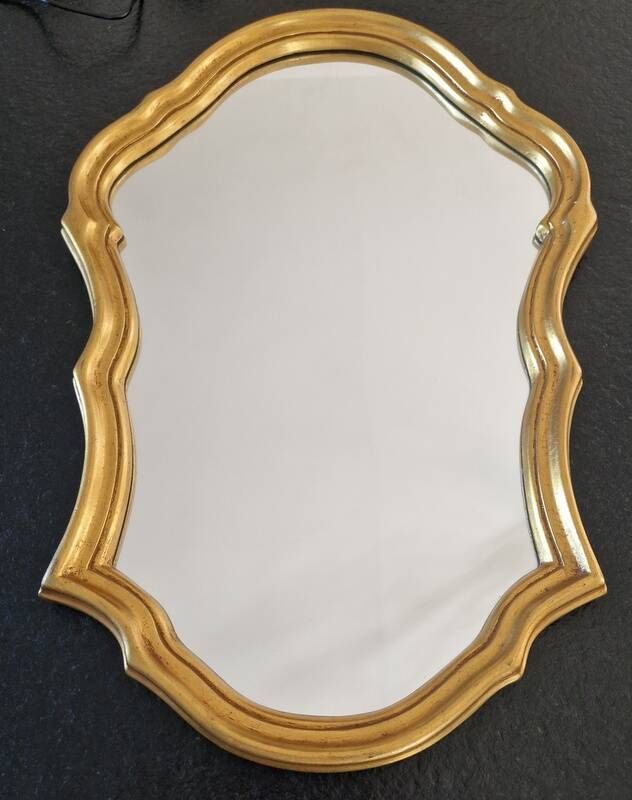 Golden wooden mirror in Louis XV Rococo style 1970