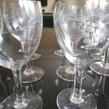 Set of 10 glasses and an engraved glass pitcher
