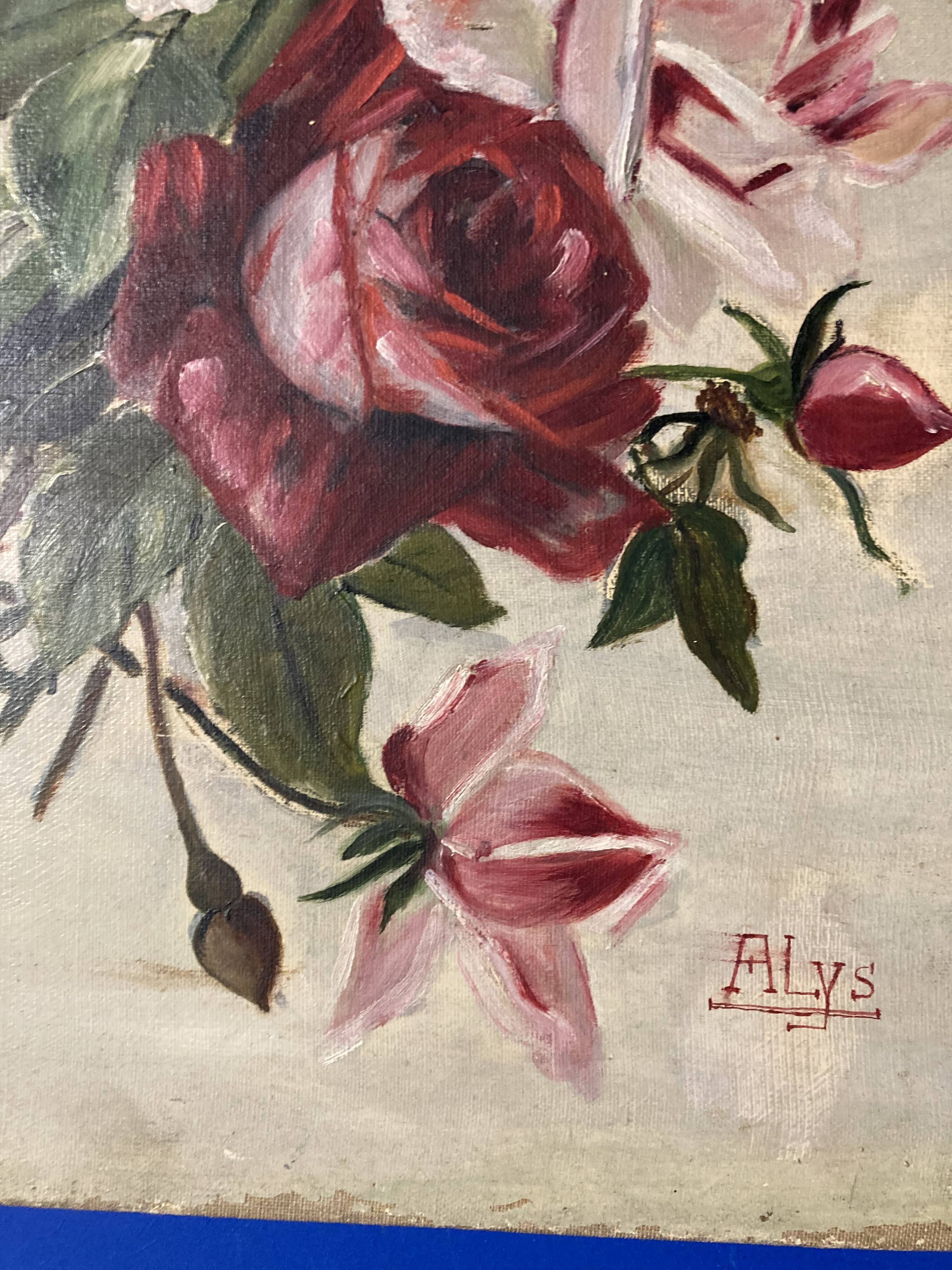 Oil on canvas with vintage roses