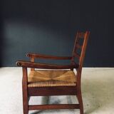 Rustic Oak & Rush Armchair, France, 1930s