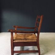 Rustic Oak & Rush Armchair, France, 1930s