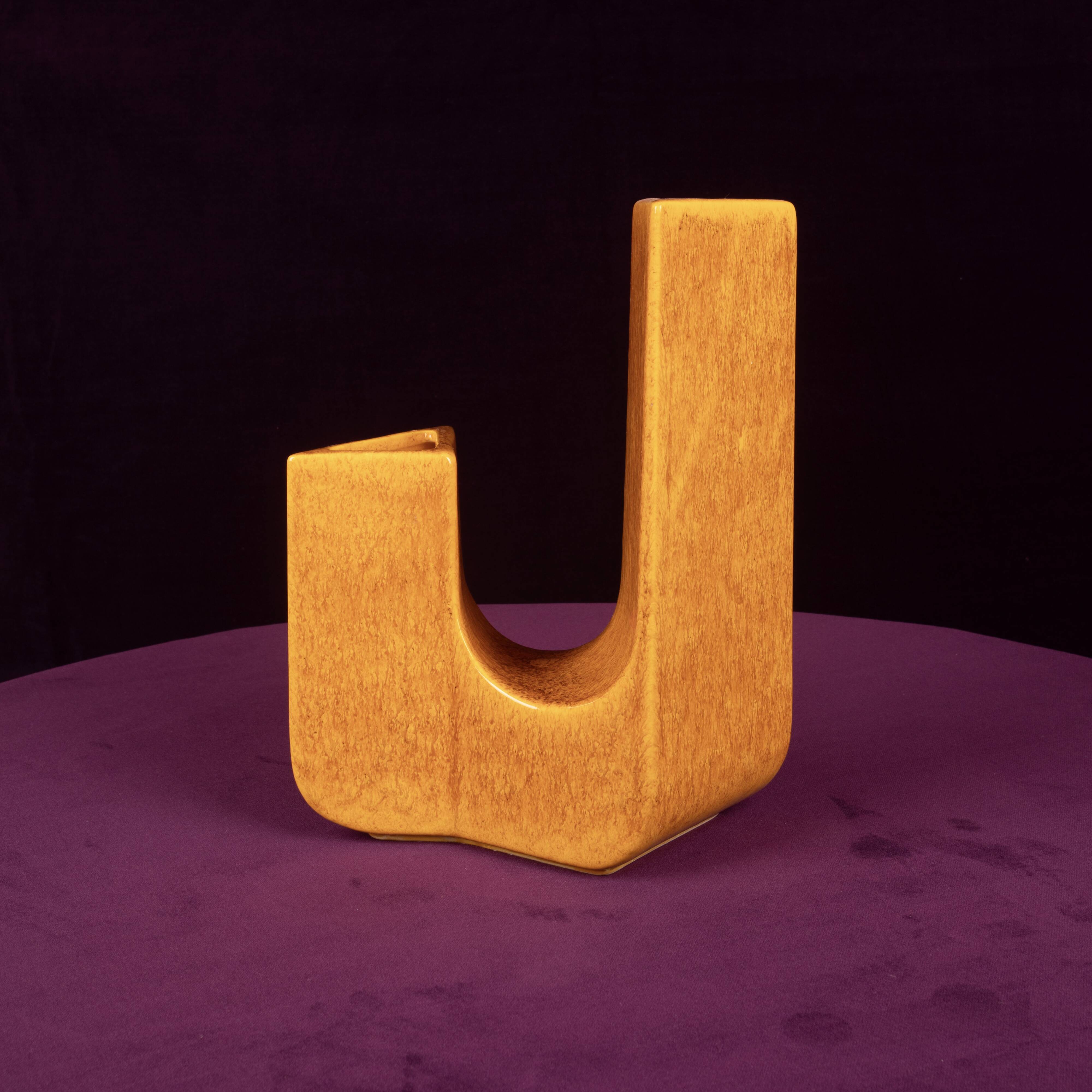 Sculptural Amber Ceramic Space Age Vase, Italy 1970
