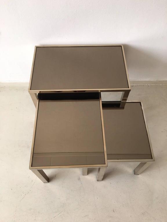 Set of gold-plated nesting tables 23 carats by Belgo Chrome Belgium 1960 s
