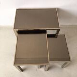 Set of gold-plated nesting tables 23 carats by Belgo Chrome Belgium 1960 s