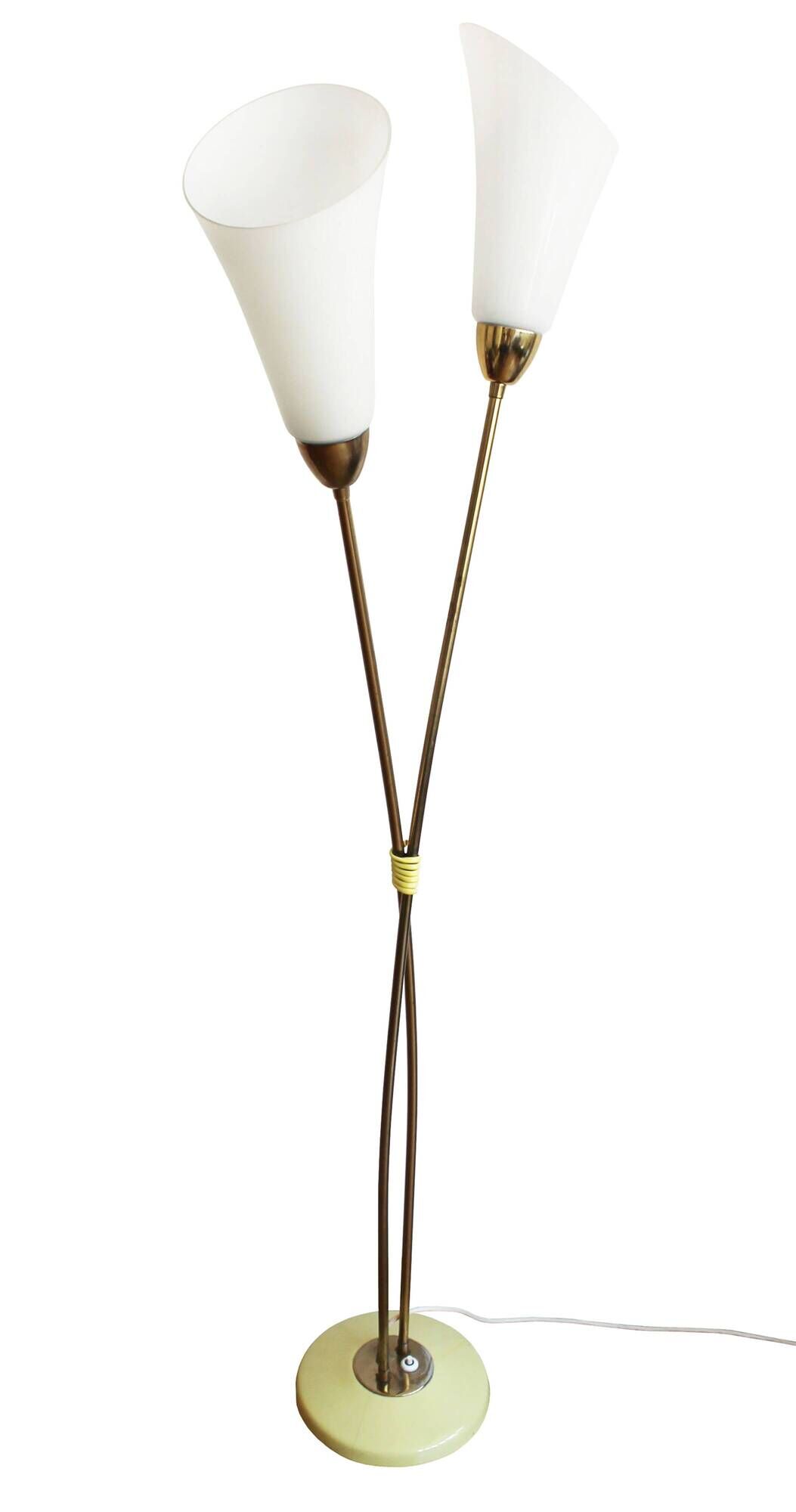 Sculptural Czech Floor Lamp with Twin Milk Glass Shades, 1960s