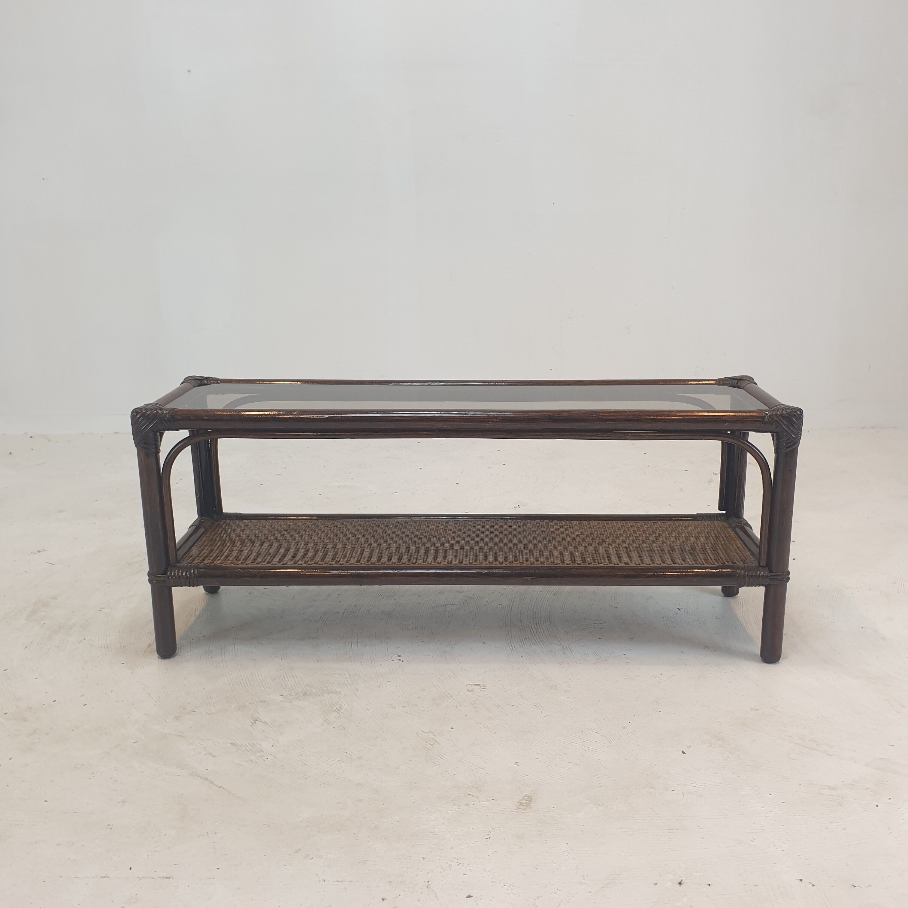 Italian Bamboo and Rattan Coffee Table, 1980s