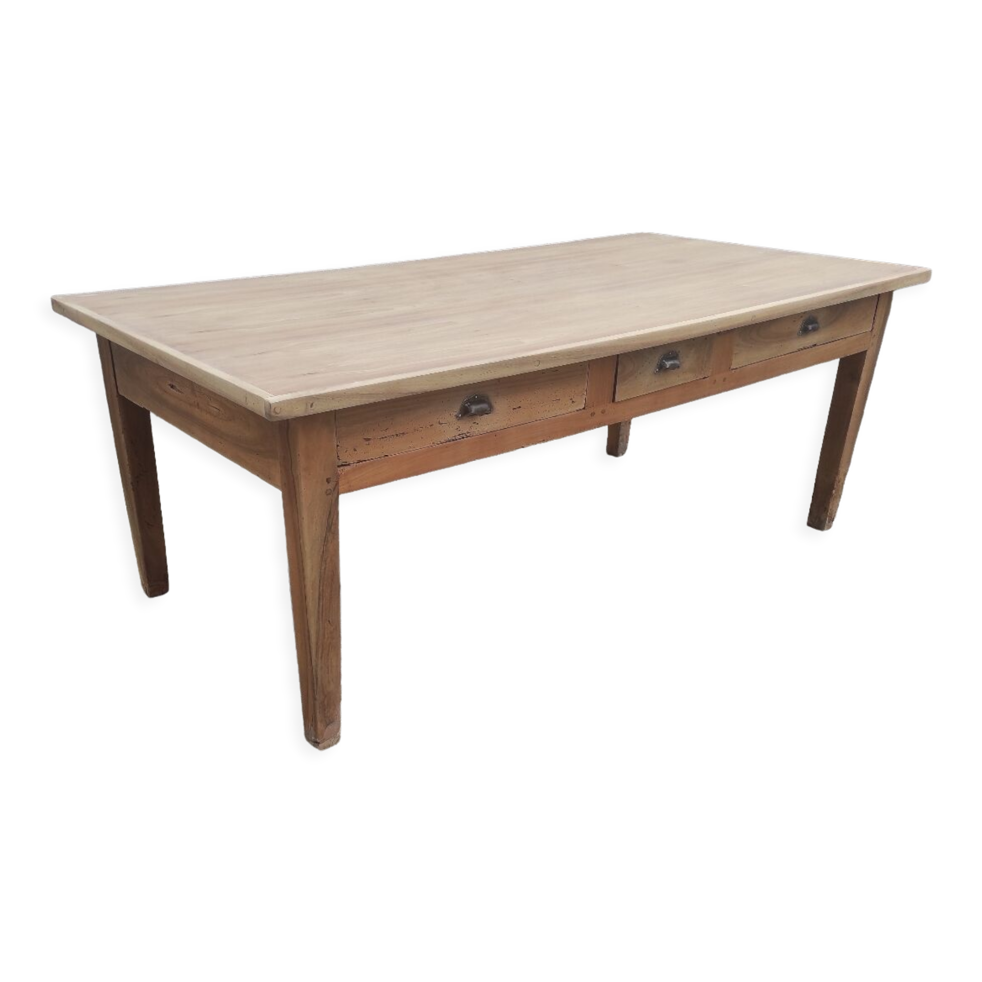 Old farmhouse table of 2x1 m and 8 places in beech and oak