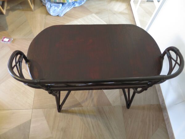 Vintage bureau d'enfant console bambou rotin bois courbé style Thonet années 80 acajou fonçé