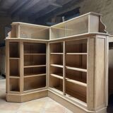 Meuble de métier ancien d’angle en chêne – bibliothèque / meuble de ra