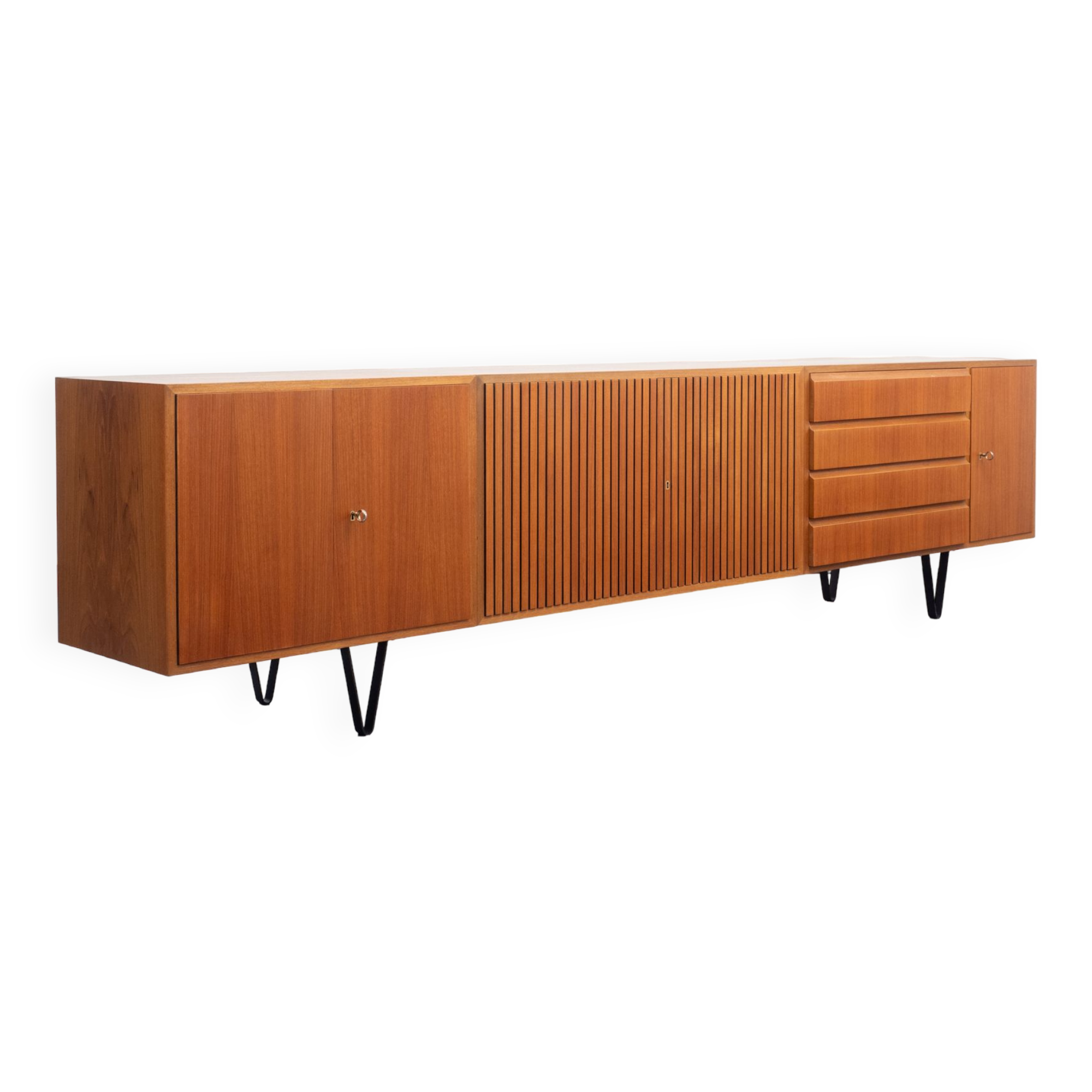 Very large enfilade, 60s, teak, restored, 293cm