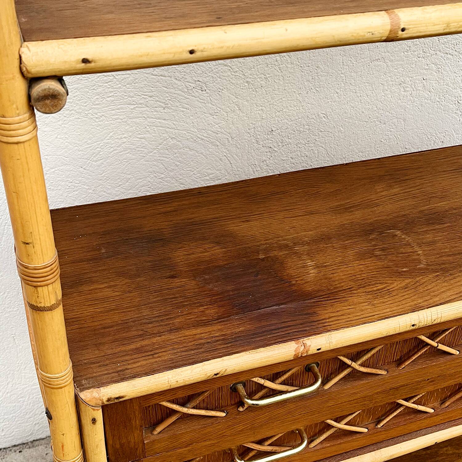 Rattan and bamboo bookcase by Louis Sognot