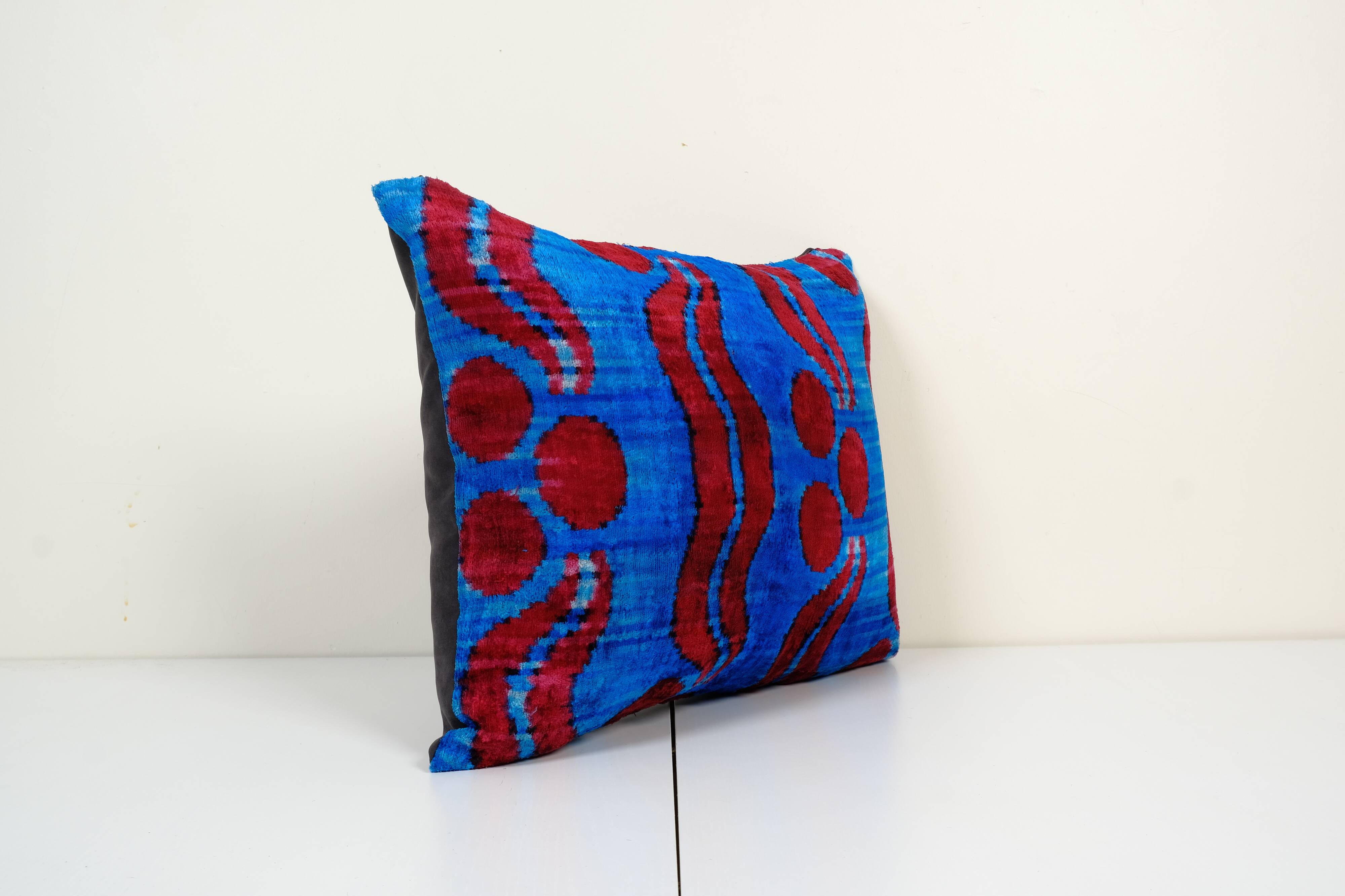Blue silk ikat velvet pillow
