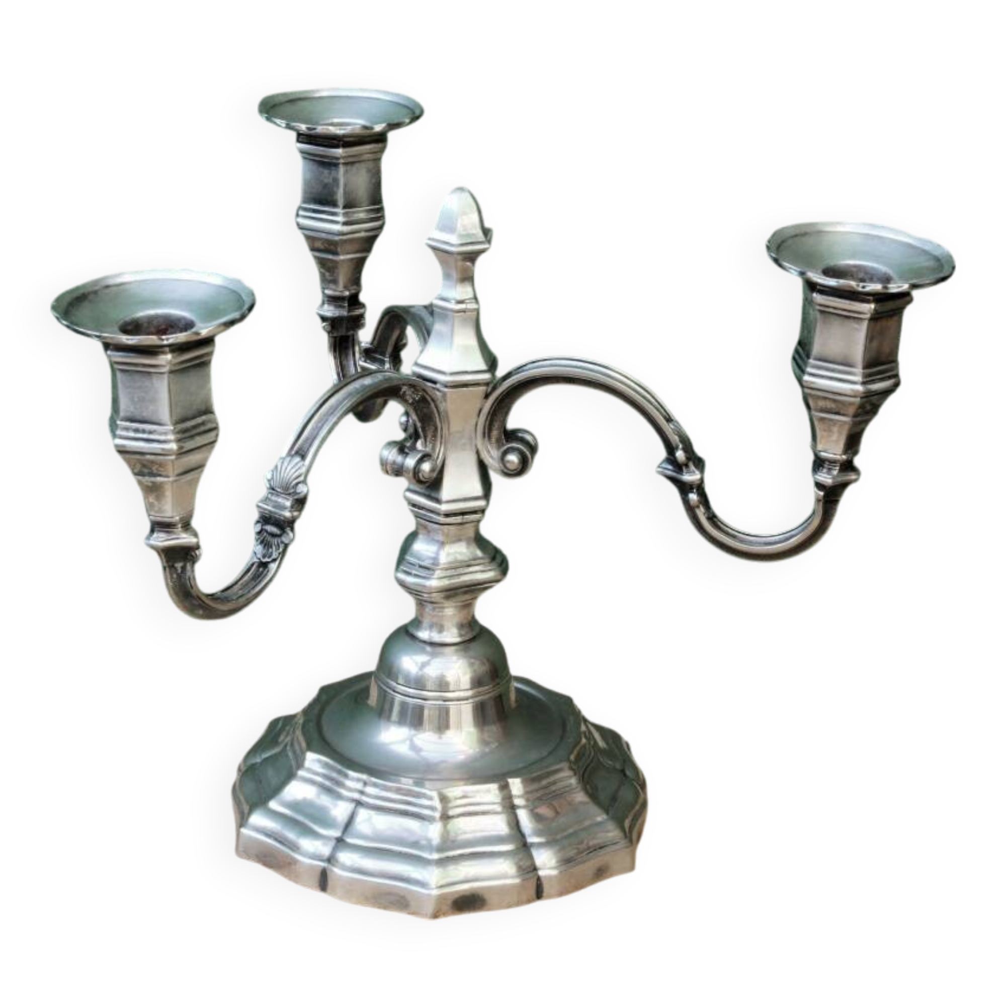 3-light silver-plated metal candlestick