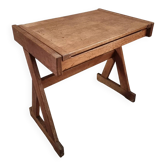 Vintage French school desk in oak, hinged top, 1960s.