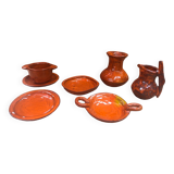 Old vallauris service 7 pieces empty pitchers pocket ceramic orange #a996