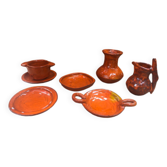 Old vallauris service 7 pieces empty pitchers pocket ceramic orange #a996