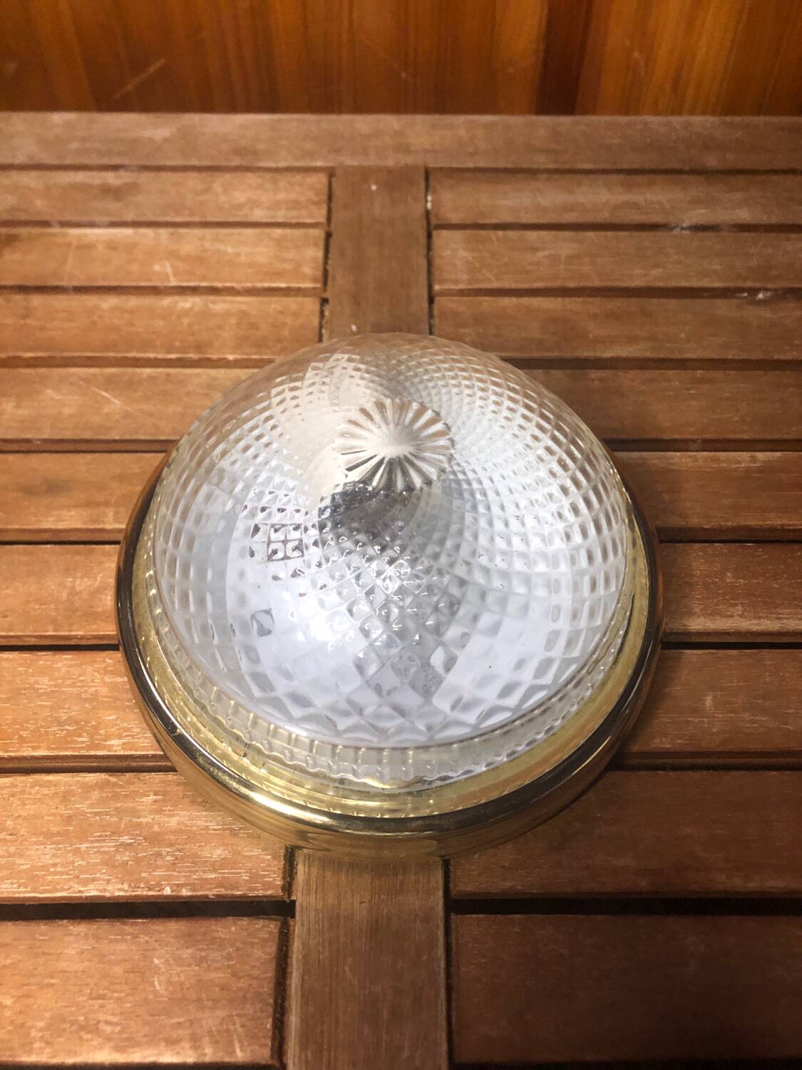 Old molded glass ceiling light + vintage gold contour