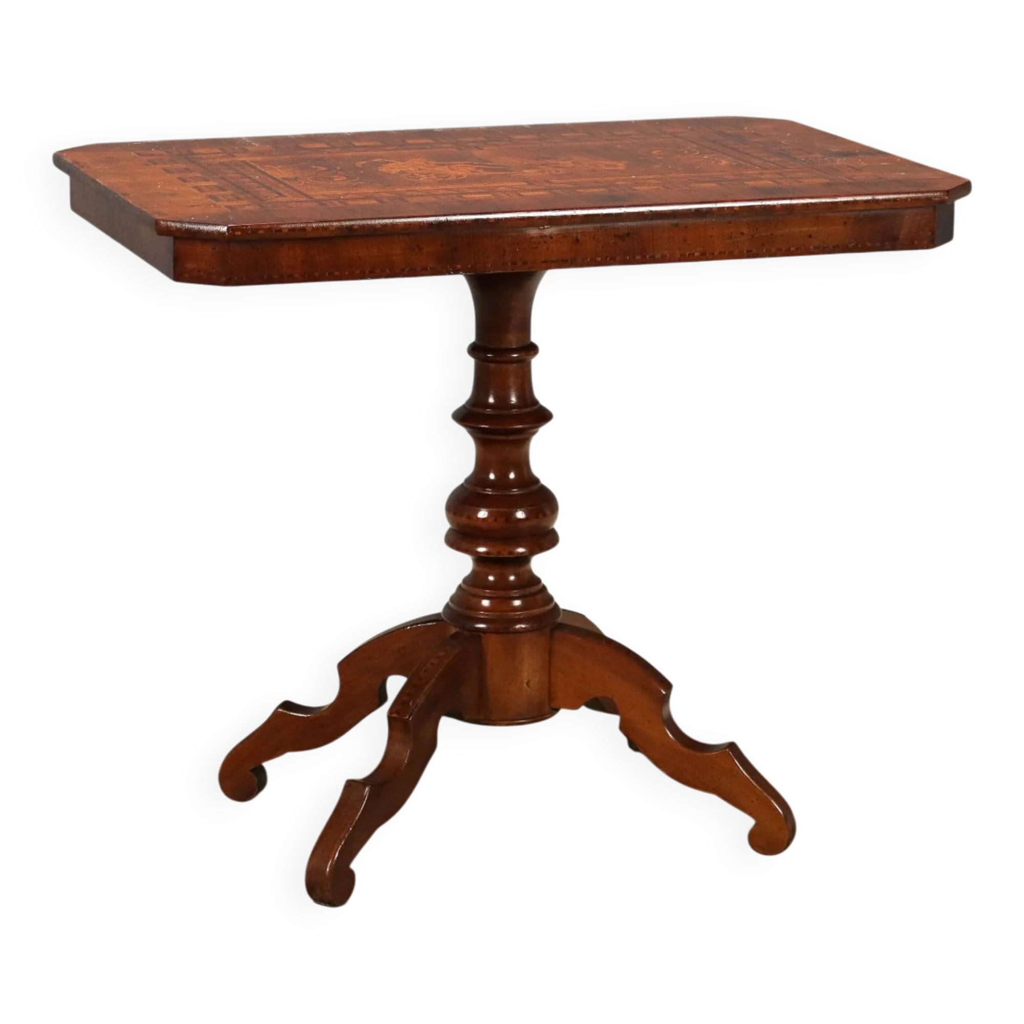 Petite table ancienne en noyer avec incrustations, Italie, XXe siècle