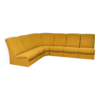 Yellow bouclé corner modular sofa, 1970s, set of 6