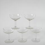 Magnificent set of 5 blown glass champagne glasses, early 20th century