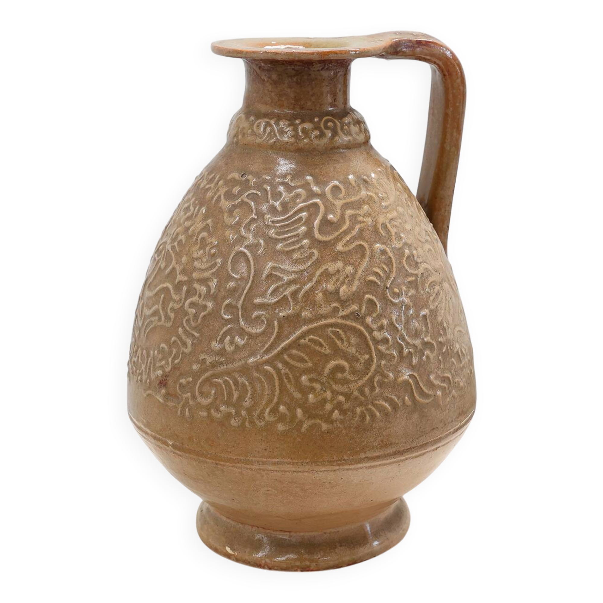 Perignem Salt-Glazed Stoneware Jug with Relief Decoration, Belgium, 1960s