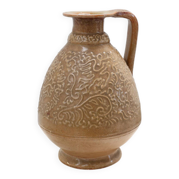 Perignem Salt-Glazed Stoneware Jug with Relief Decoration, Belgium, 1960s