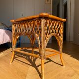 Petite table basse en rotin et bois vintage