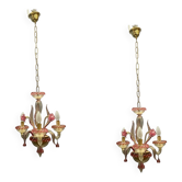 Chandeliers en verre de Murano rose vénitien, ensemble de 2, années 1960