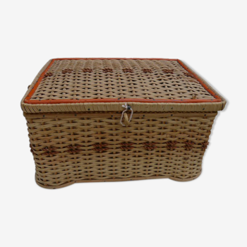 Vintage sewing box wicker bamboo 1950