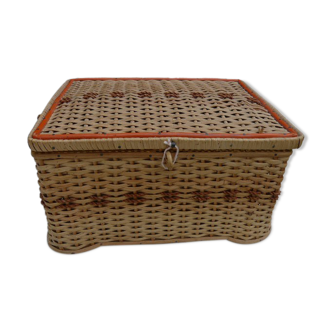 Vintage sewing box wicker bamboo 1950