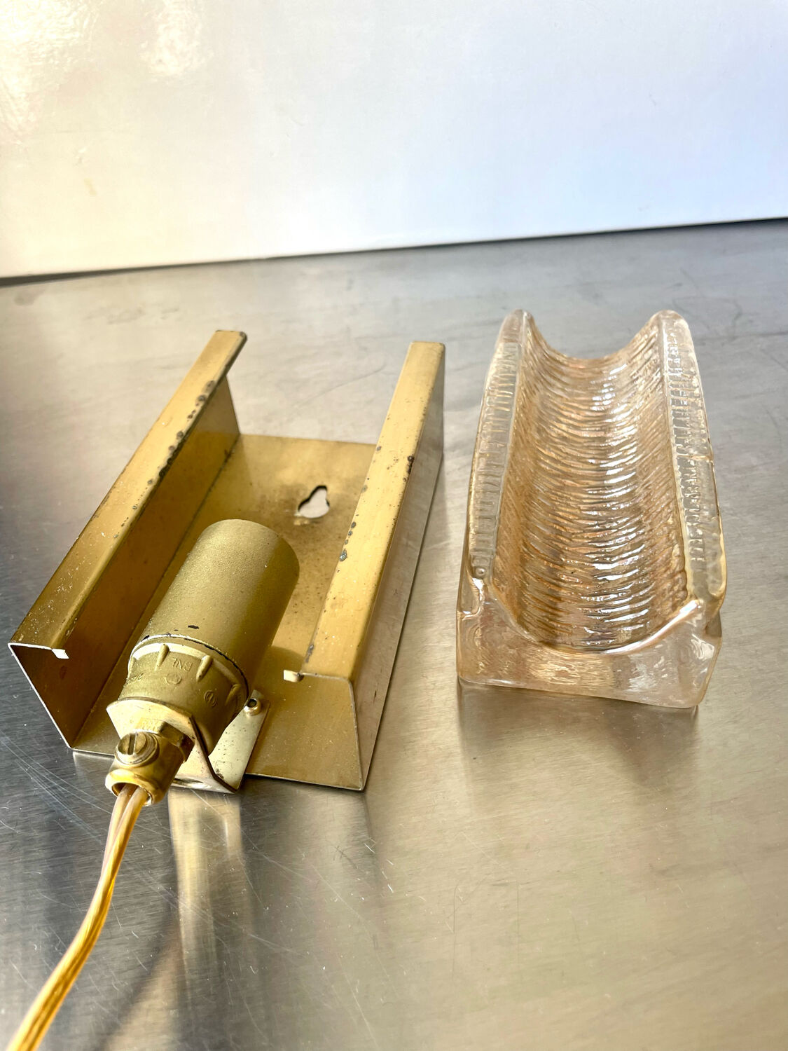 Scandinavian midcentury wall light in crystal and brass