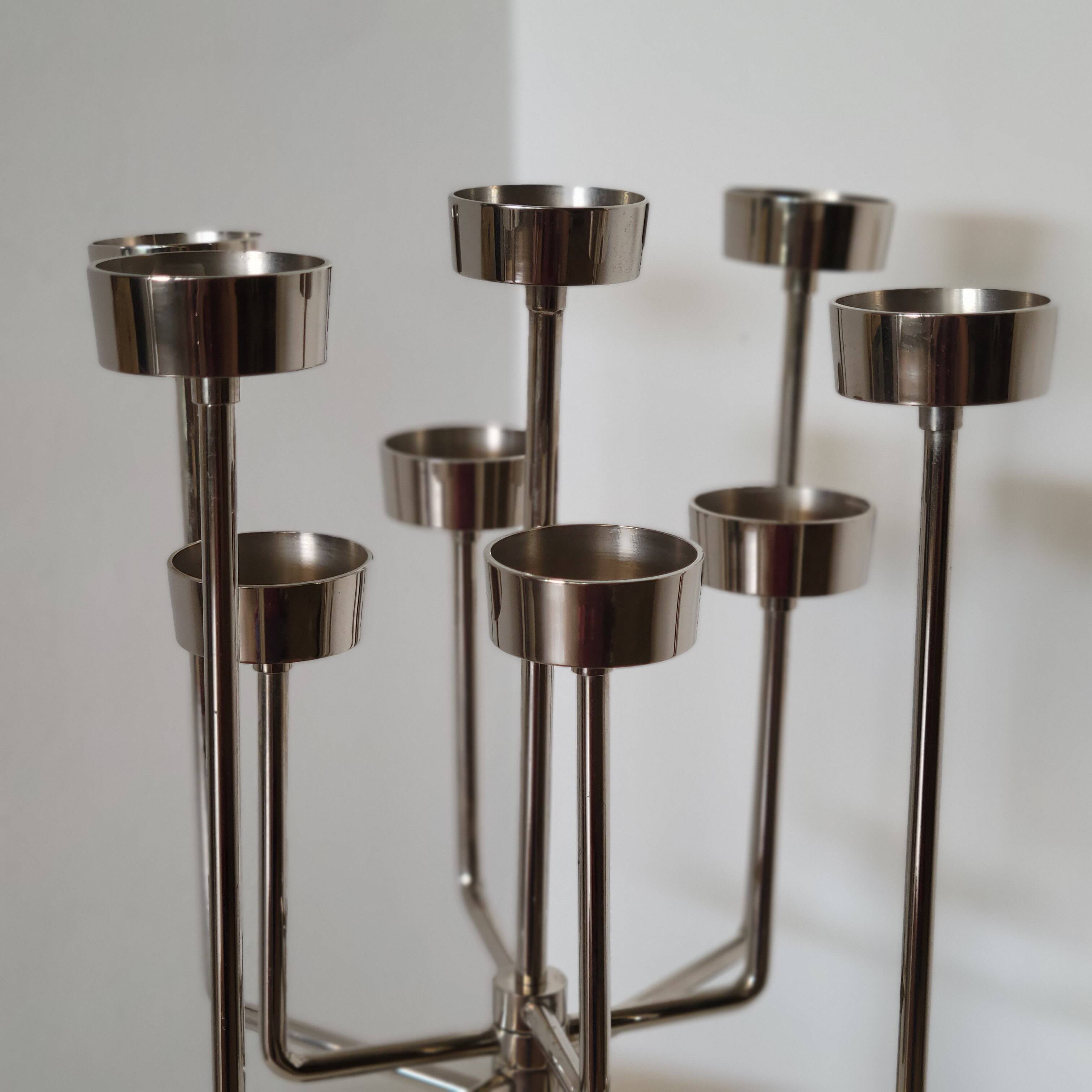 Candle holder with 9 branches in chrome-plated metal
