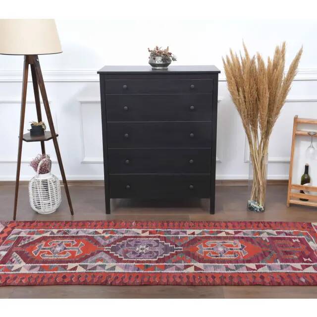 1970s Vintage Turkish Hand-Knotted Wool Cotton Red Runner Rug 89x282