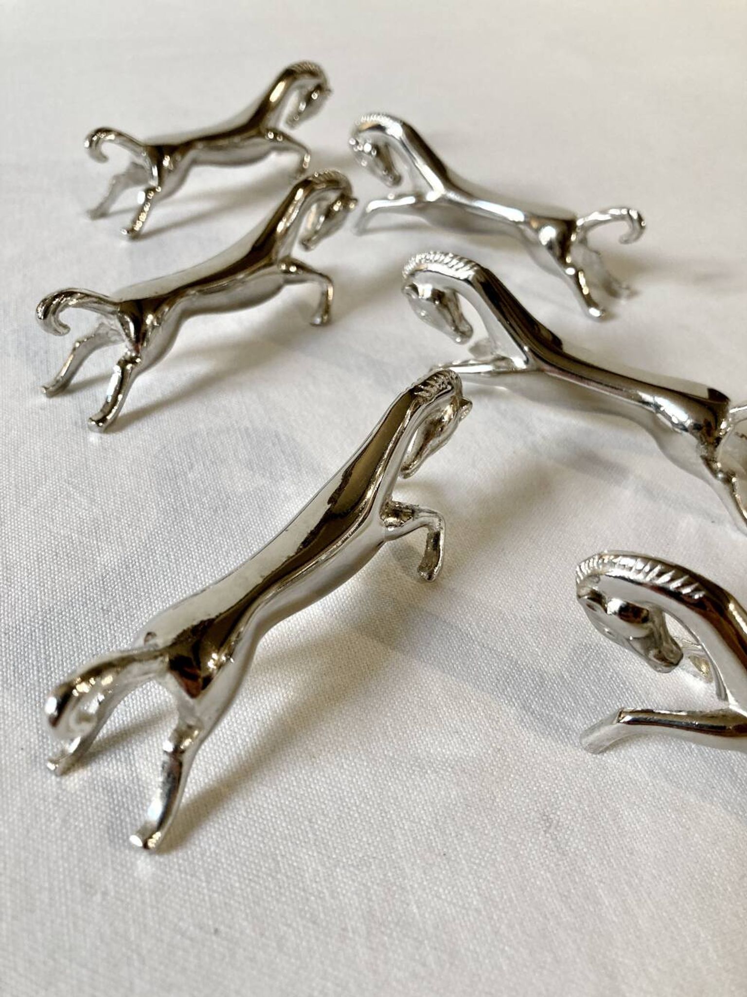 6 silver-plated knife rests in the shape of a horse. 1960s
