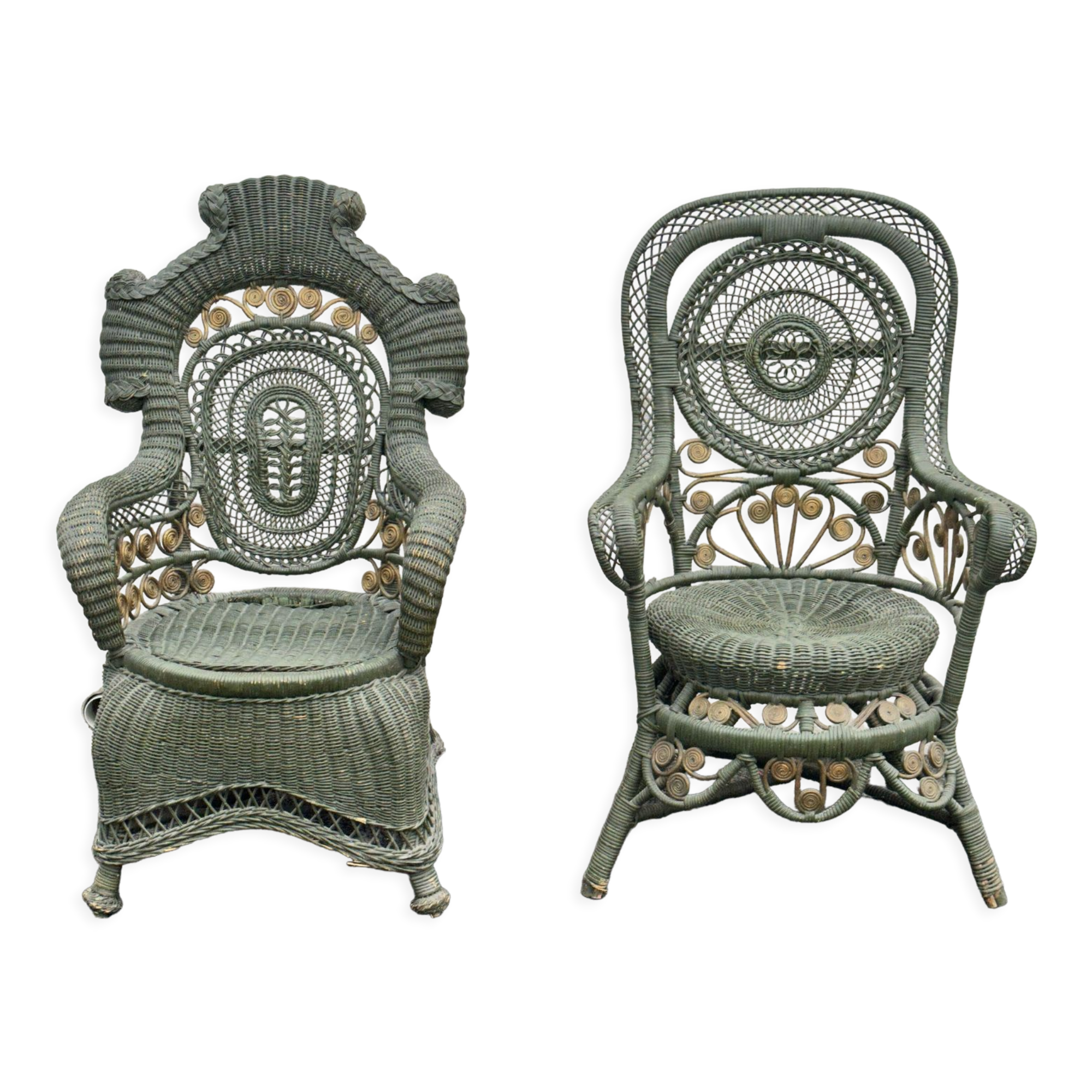 Perret & Vibert pair of ornate rattan armchairs, circa 1890