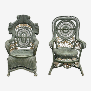 Perret & Vibert pair of ornate rattan armchairs, circa 1890