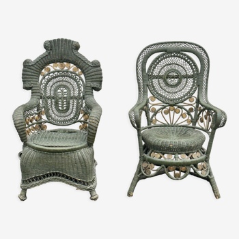 Paire de fauteuils en rotin ouvragés Perret & Vibert  vers 1890