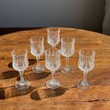 Set of 6 small crystal glasses with diamond points H14.5