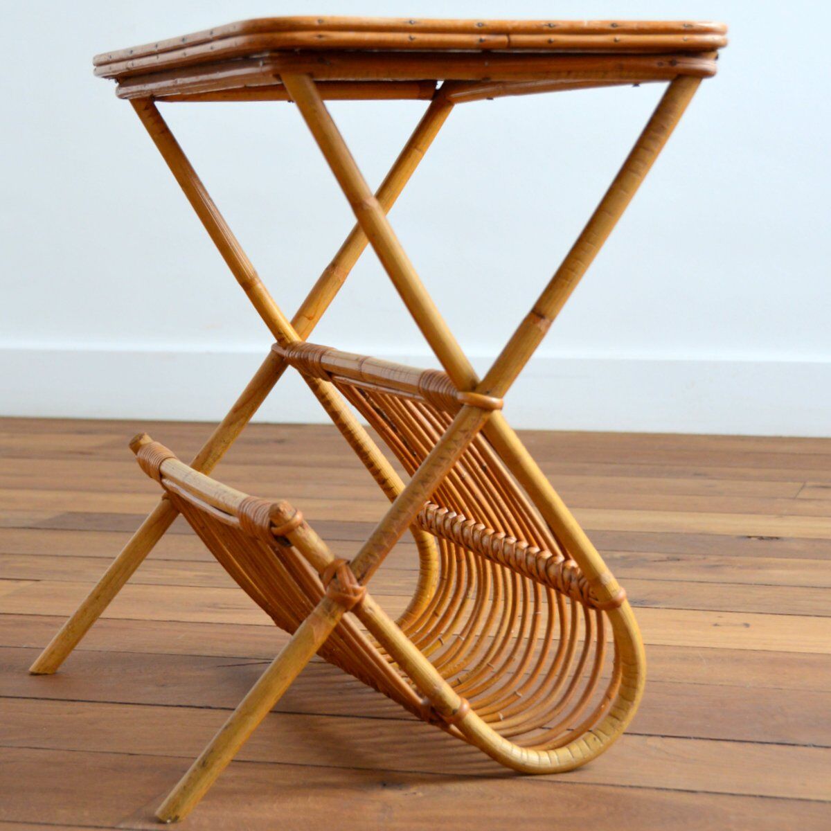 Magazine holder bamboo wood and rattan 1960s