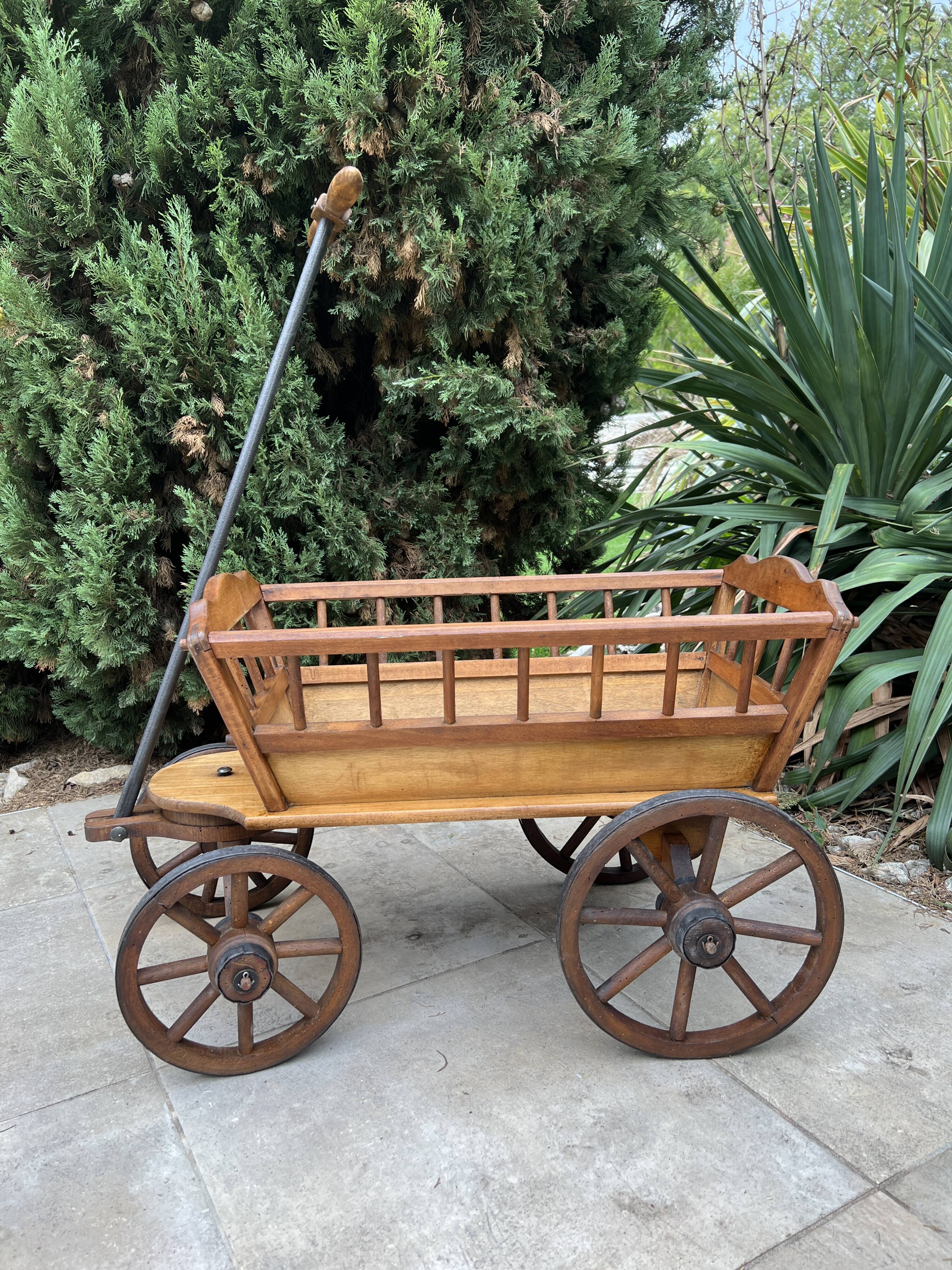 19th century cart in wood and wrought iron, garden cart, storage