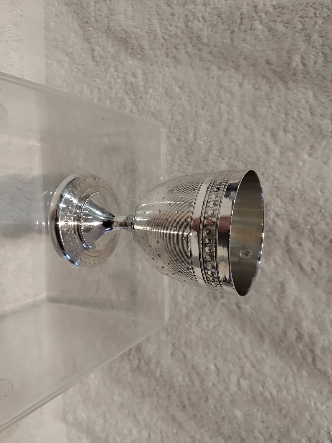 950 silver guilloche egg cup in the Louis XVI style, made by Paillard Freres silversmiths