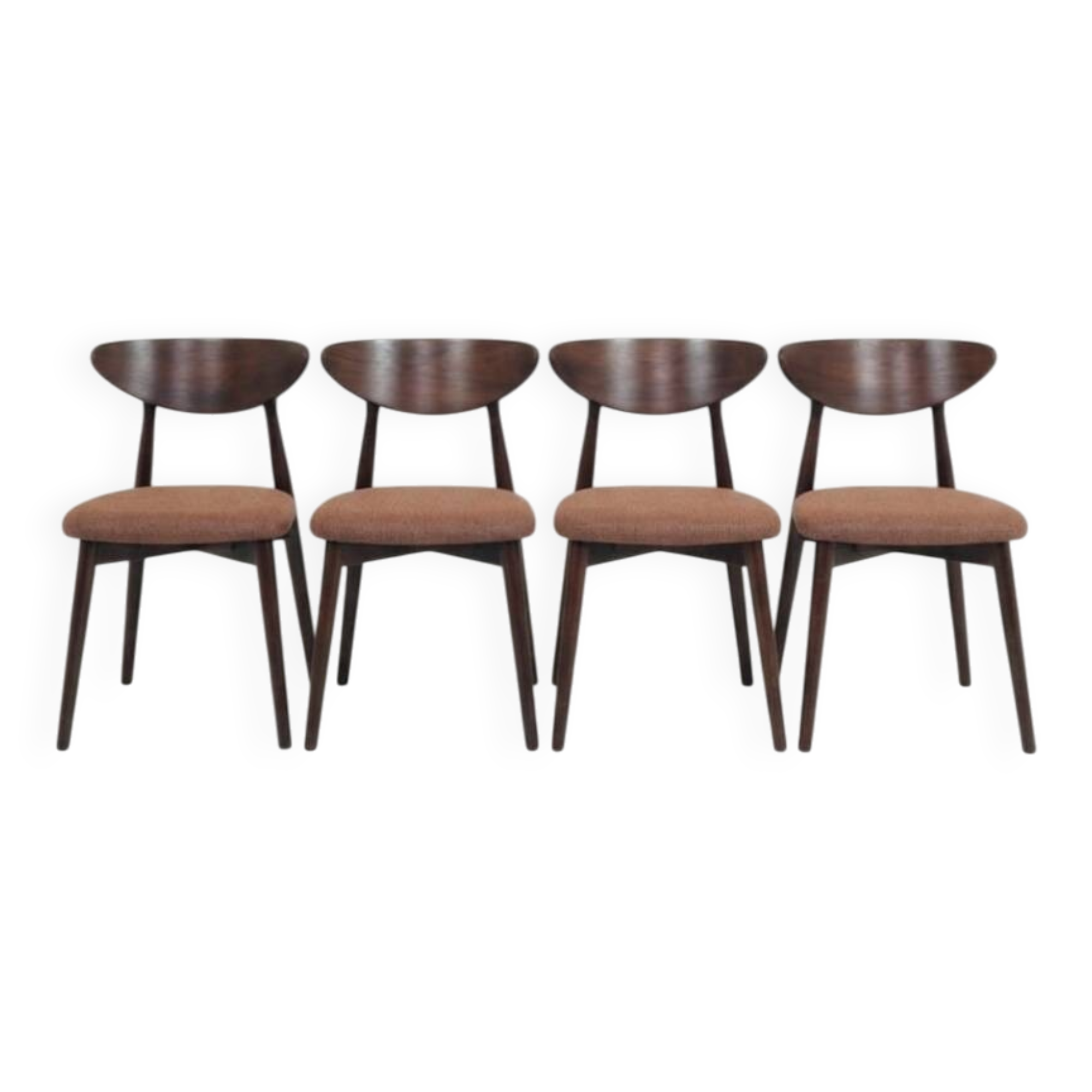 Set of 4 Modern Beech Wood Dining Chair, Herringbone terracota fabric