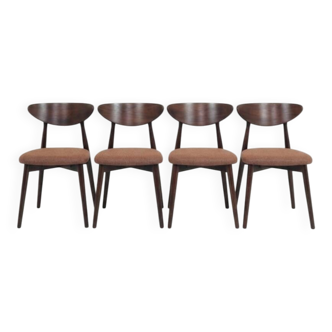 Set of 4 Modern Beech Wood Dining Chair, Herringbone terracota fabric