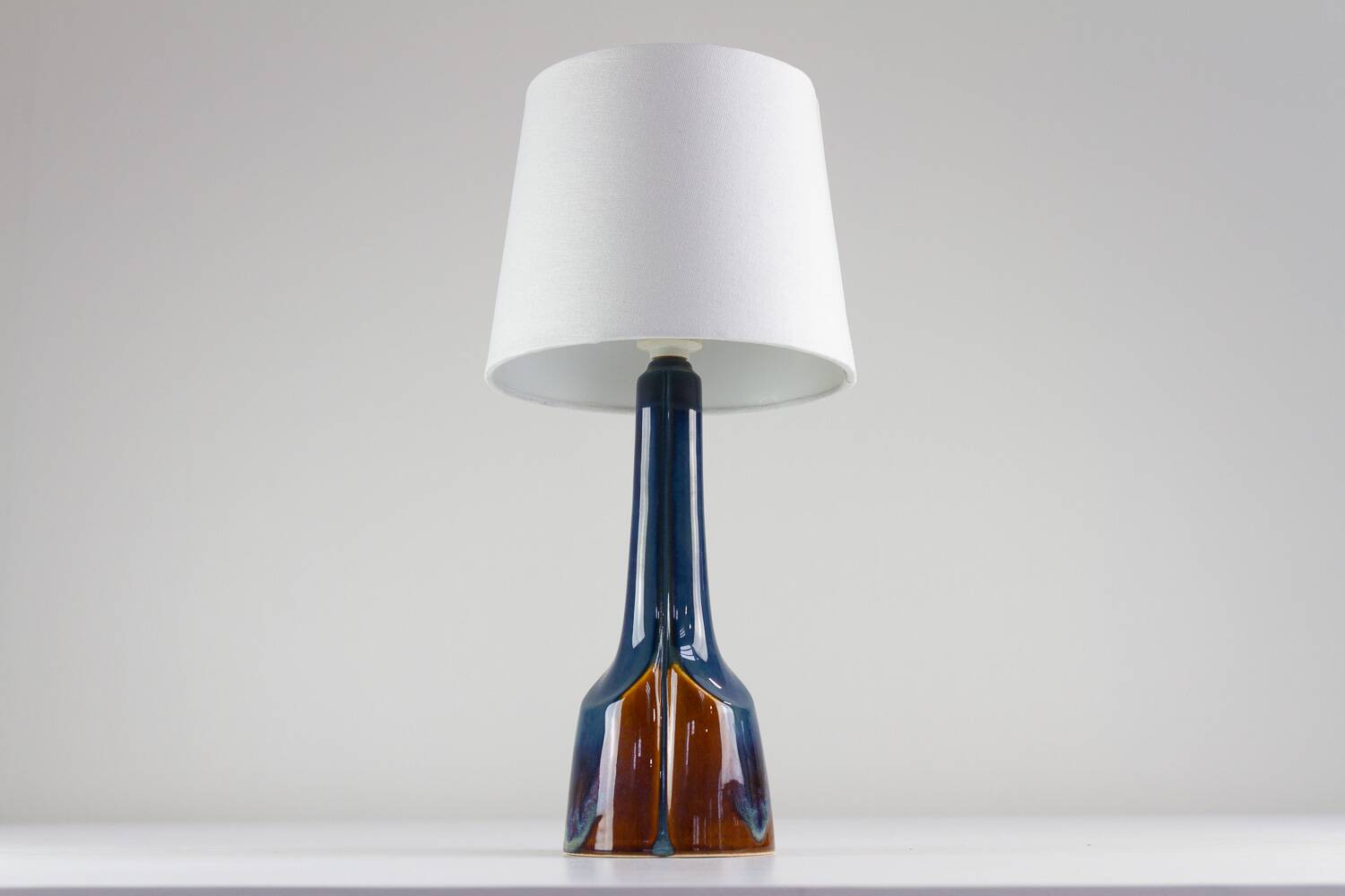 Danish Modern Blue and Brown Ceramic Table Lamp by E. Johansen for Søholm, 1960s