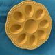 Flat plate, for 8 eggs in glazed ceramic slurry vintage yellow slip